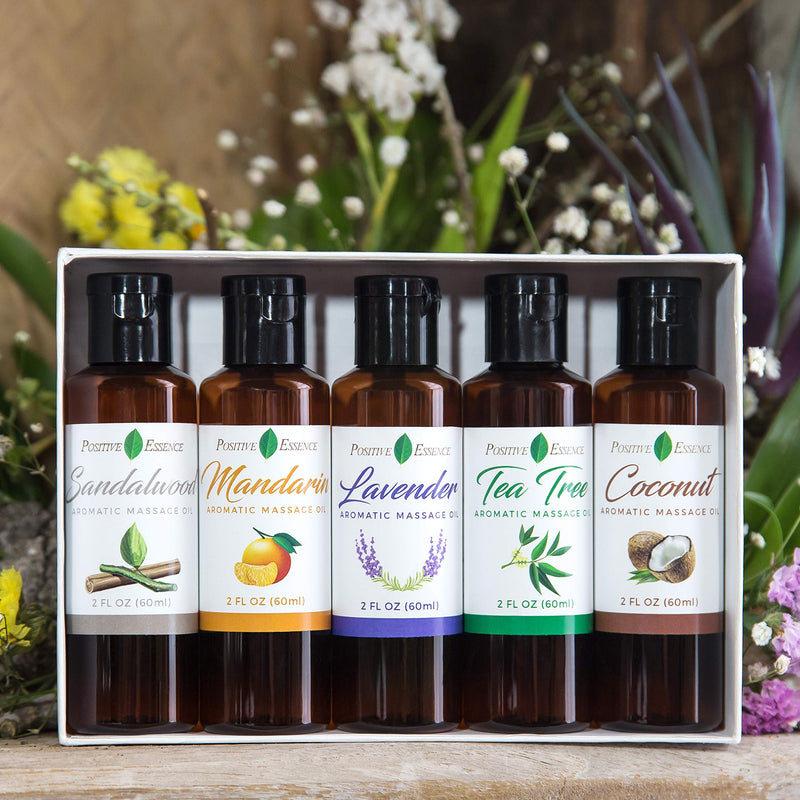 Positive Essence Massage Oil Therapy Body Oil - Relaxing Massage Oil Set Natural Ingredients - Jojoba, Sweet Almond, Vitamin E For Skin Care - 5 Unique Fragrances - 60Ml - NewNest Australia