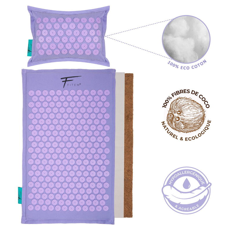Fitem - Acupressure Mat With Pillow - 100% Natural Coconut Filling - Massage - Relieves Back And Neck Pain - Sciatica - Muscle Relaxation - Relaxation And Reduces Insomnia - NewNest Australia