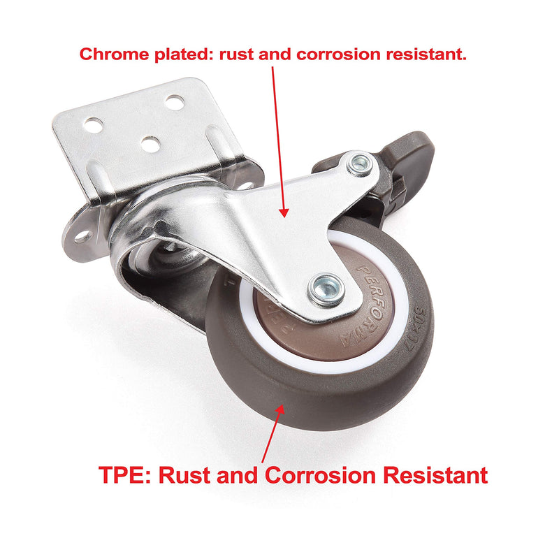 Skelang 4 Pcs 2 Inches Swivel Plate Casters with Brake, TPE Caster, L- Shaped Mute Wheels Replacement for Baby Bed, Carts Trolley, Kitchen Cabinet, Furniture, Table, Loading Capacity 240 Lbs - NewNest Australia