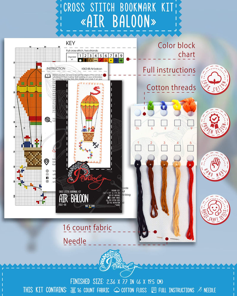 Counted Cross Stitch Kit - DIY Kits for Adult Or Kids - Funny Embroidery Bookmark - Easy to Use - Craft Collection - Air Balloon - NewNest Australia