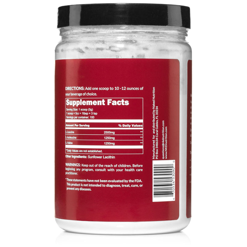 Naked BCAAs Amino Acids Powder - 100 Servings - Vegan Unflavored Branched Chain Amino Acids 500 Grams - 100% Pure 2:1:1 Formula - Instantized All Natural BCAA Powder Supplement to Increase Gains - NewNest Australia