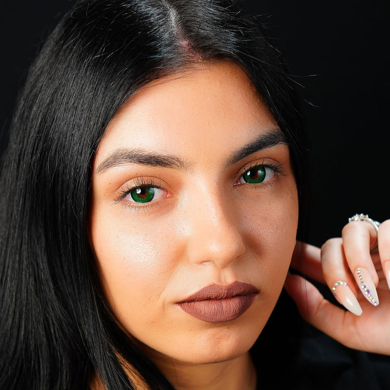 Contact Lenses Colored Without Prescription Green | Crazy Green Annual Lenses Anime | Soft Lenses Hydrogel | Pack Of 2 Color Lenses + Lens Container | 0.0 Diopters | Fancy Dress | Halloween | - NewNest Australia