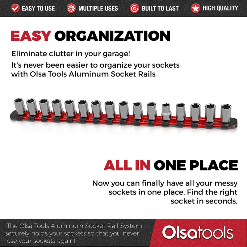 Olsa Tools 1/2-Inch Drive Aluminum Socket Organizer with Locking End Caps | Premium Quality Socket Holder (RED) Red - NewNest Australia