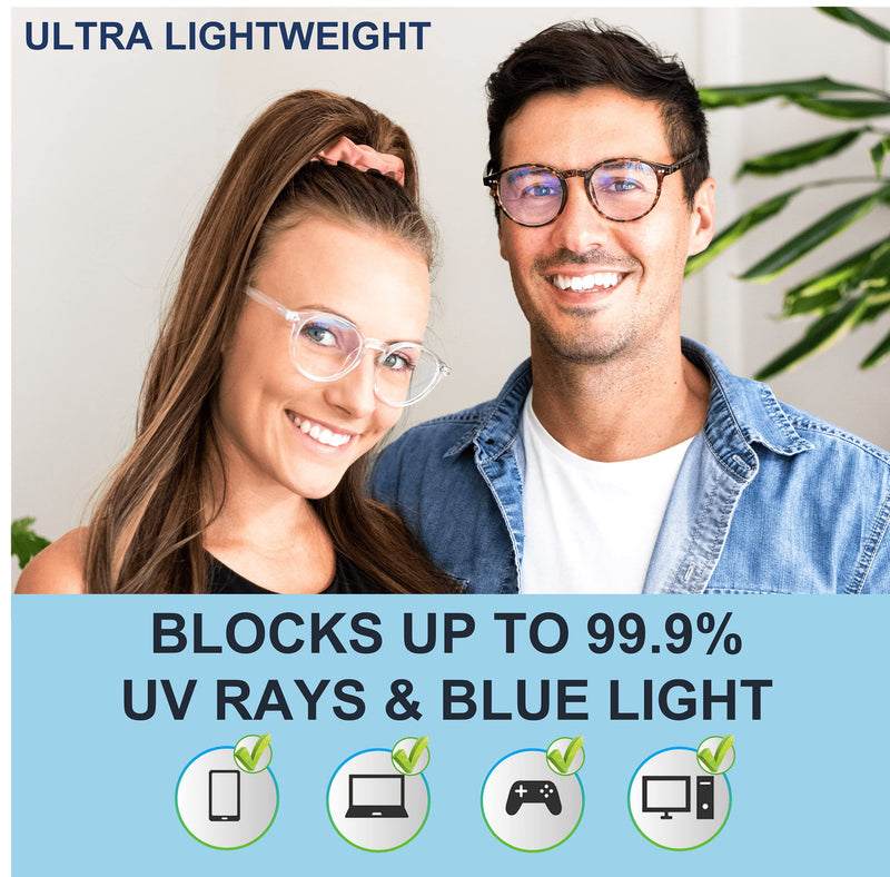 Riccardo Materossi® - Premium 99.9% Blue Light Blocking Glasses (380-410nm) - Reduce Headaches and Improve Sleep - UK Brand [2 Pack] Clear Round Frame & Tortoiseshell Round Frame - NewNest Australia