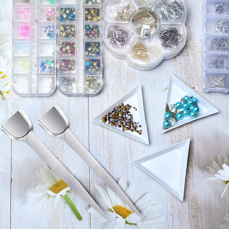 3 Pieces Stainless Steel Handy Tweezers with Scoop Beads Gems Pickup Tweezers and 20 Pieces Bead Sorting Trays Triangle White Plastic Trays for Beads Gems Rhinestone Crystals - NewNest Australia