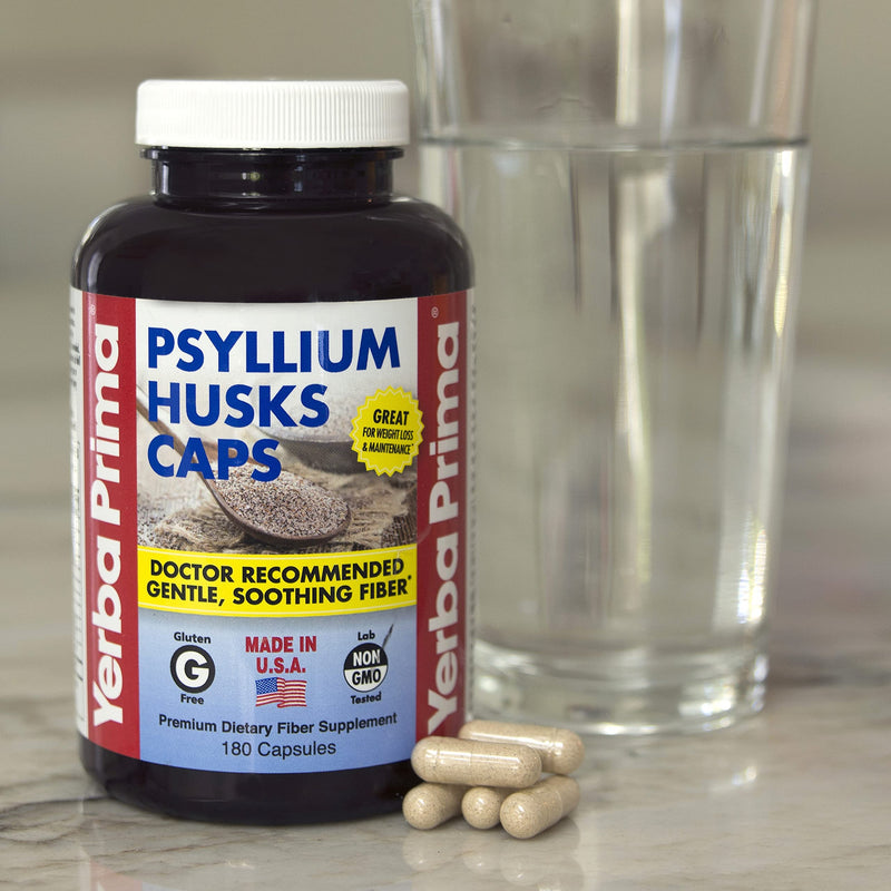 Yerba Prima Psyllium Husk Caps - 180 Capsules (Pack of 2) - Easy to Swallow Fiber Supplement - Colon Cleanse - Gut Health - Vegan Non-GMO Gluten Free - NewNest Australia