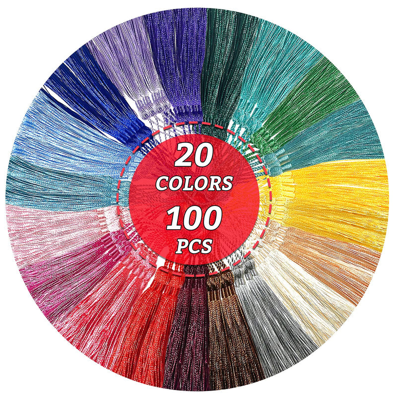 CREATRILL 100 Pcs 13cm/5 Inch Silky Handmade Soft Craft Mini Tassels with Loops for Jewelry Making, DIY Projects, Bookmarks, 20 Colors, 5 Pcs of Each - NewNest Australia