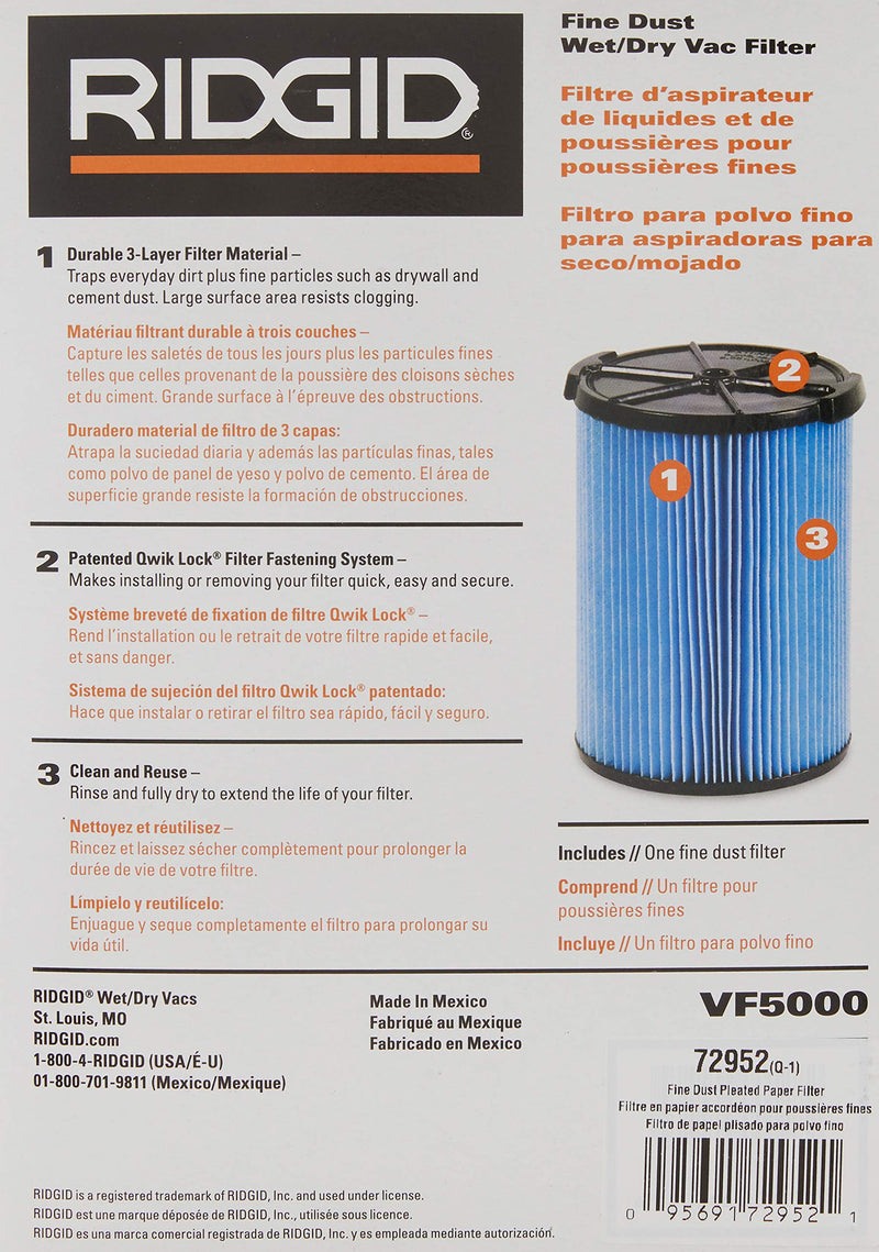 Ridgid VF5000 - 3-Layer Pleated Paper Vacuum Filter - NewNest Australia