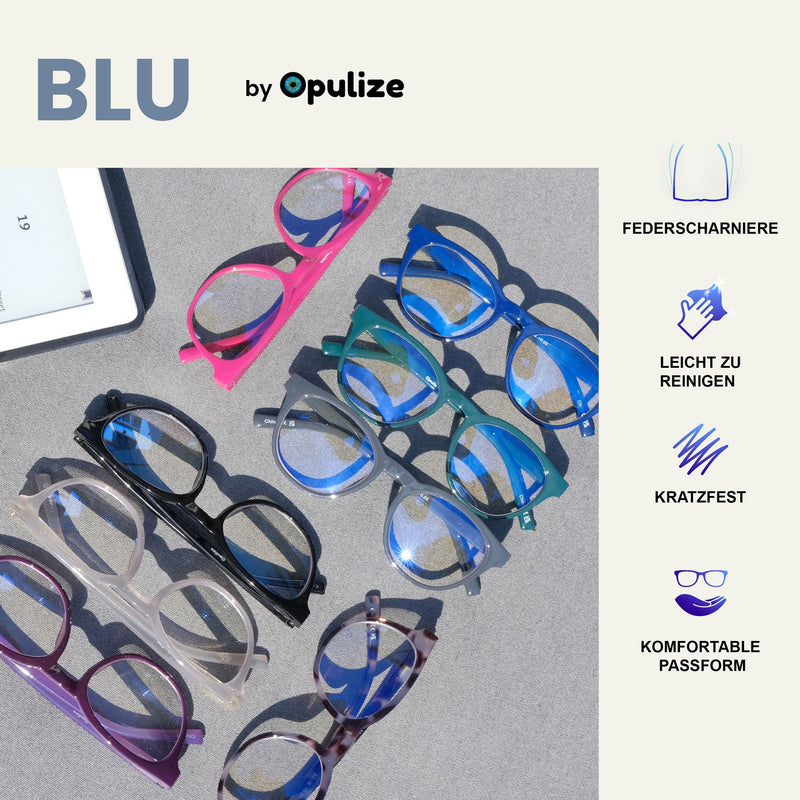 Opulize Blu - Reading Glasses Blue Light Filter Cool Round Frame Spring Hinges Improve Sleep Computer Gaming Anti-Reflective Men Women B5 +0.00 Diopter Black - NewNest Australia