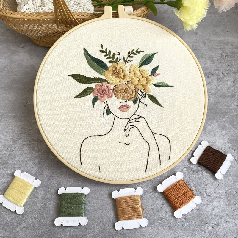 Harimau 3 in Beginner Embroidery Kit,Floral Plant Pattern,Cross Stitch Kits , Including Stamped Embroidery Cloth with 3 Embroidery Hoops, Color Threads and Embroidery Kits beige - NewNest Australia