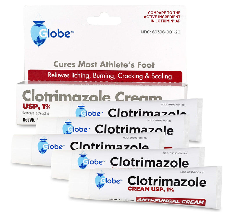 (5 pack) Globe Clotrimazole Antifungal Cream 1% (1 oz) Relieves the itching, burning, cracking and scaling associated with fungal infections | Compare to the Name Brand Active Ingredient - NewNest Australia