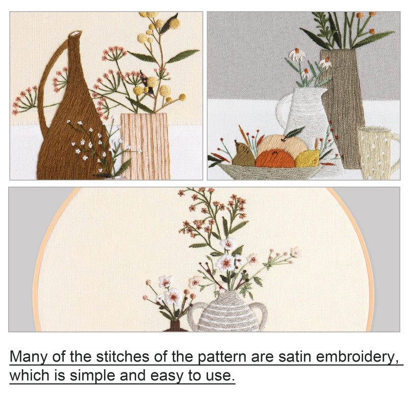 4 Embroidery kit Vase Pattern Stitching Embroidered Cloth Embroidery Starter kit light color - NewNest Australia