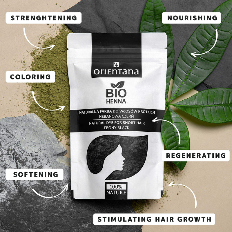 Orientana - Bio Hair Henna Ebony Black | 100% Natural Vegan Herbal Powder For Hair Dye | Ebony Black For Short to Medium Hair | Herbal Permanent Colour | Nourish Shine & Volume - 50g 50 g (Pack of 1) - NewNest Australia