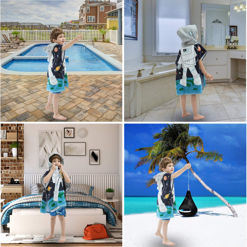 Hooded Towel for Babys Toddlers, Boys Girls 12M to 4 Years, 47"x24" Cotton Wrap,Super Soft Absorbent Cotton,Multi Use for Kids Bath Pool Beach Swim Bathroom Child Cover ups, Astronaut Theme 24"x47" - NewNest Australia