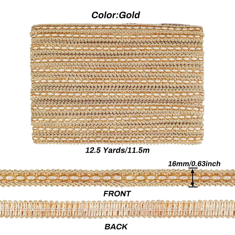 FINGERINSPIRE Gold Braid Trim 5/8" X 12.5 Yards Polyester Ribbon Woven Gimp Fringe Trim for Costume DIY Crafts Sewing Jewelry Making Home Decoration - NewNest Australia