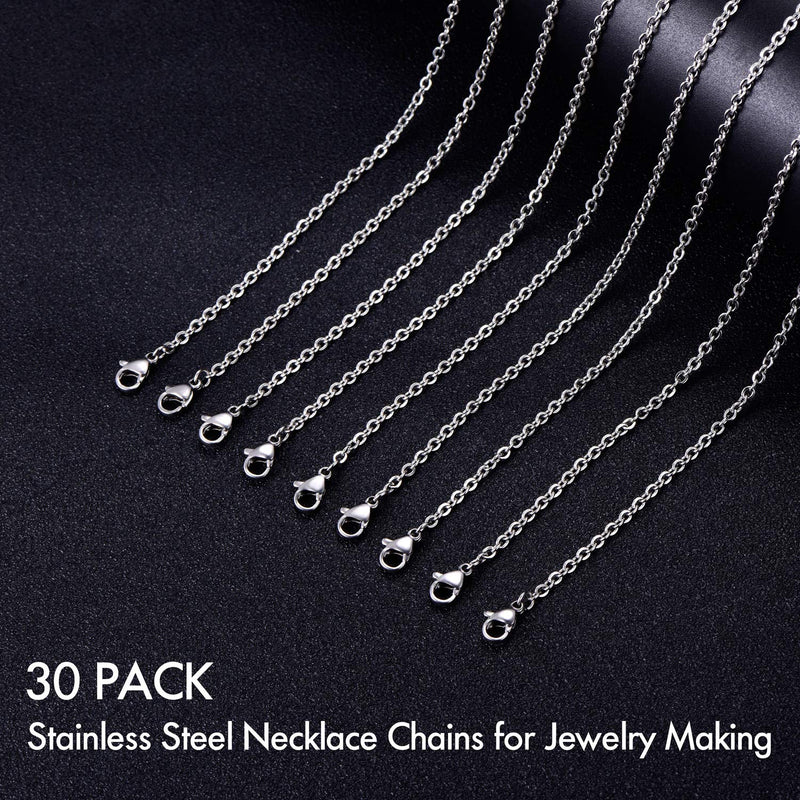 30 Pack 18 Inch Necklace Chain Stainless Steel Link Cable Chain Necklace with Lobster Clasps for DIY Jewelry Making 18 Inches - NewNest Australia