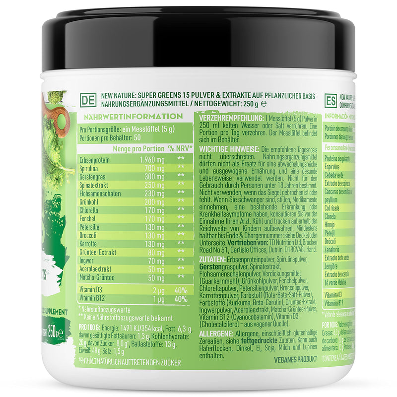 Super Greens 250 G Smoothie Powder Made From 15 Natural Superfoods, 50 Servings Suitable For Vegetarians And Vegans - No Artificial Ingredients And No Added Sugar - NewNest Australia