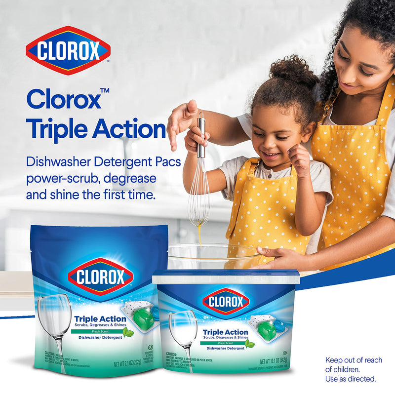 Clorox Triple Action Dishwasher Detergent Pacs, 16 Count Dishwashing Pacs, Fresh Scent - NewNest Australia