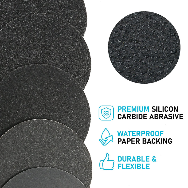 LotFancy 3 Inch Wet Dry Sanding Disc, 60pcs 60 to 7000 Grit, Silicon Carbide Hook and Loop Sandpaper with 1/4” Backing Pad and Foam Buffering Pad, for Automotive Wood Polishing & Finishing - NewNest Australia