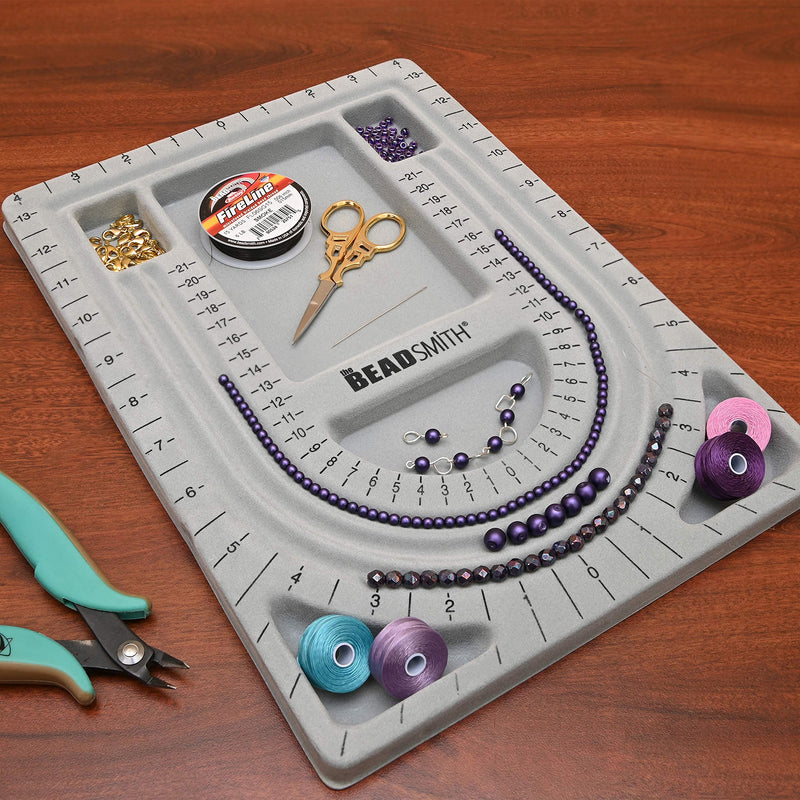 The Beadsmith Bead Board, Grey Flocked, 3 U-Shaped Channels, 6 Recessed Compartments, 9.5 x 13 inches, Design Boards for Creating Bracelets, Necklaces and Other Jewelry 28" - 3 Channel - NewNest Australia