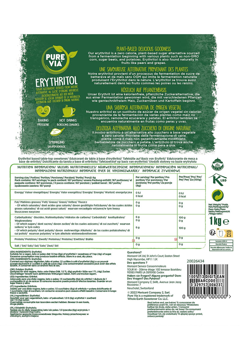 Pure Via Erythritol 1kg, CALORIES-FREE AND KETO-FRIENDLY sugar alternative, GMO-free certified - NewNest Australia