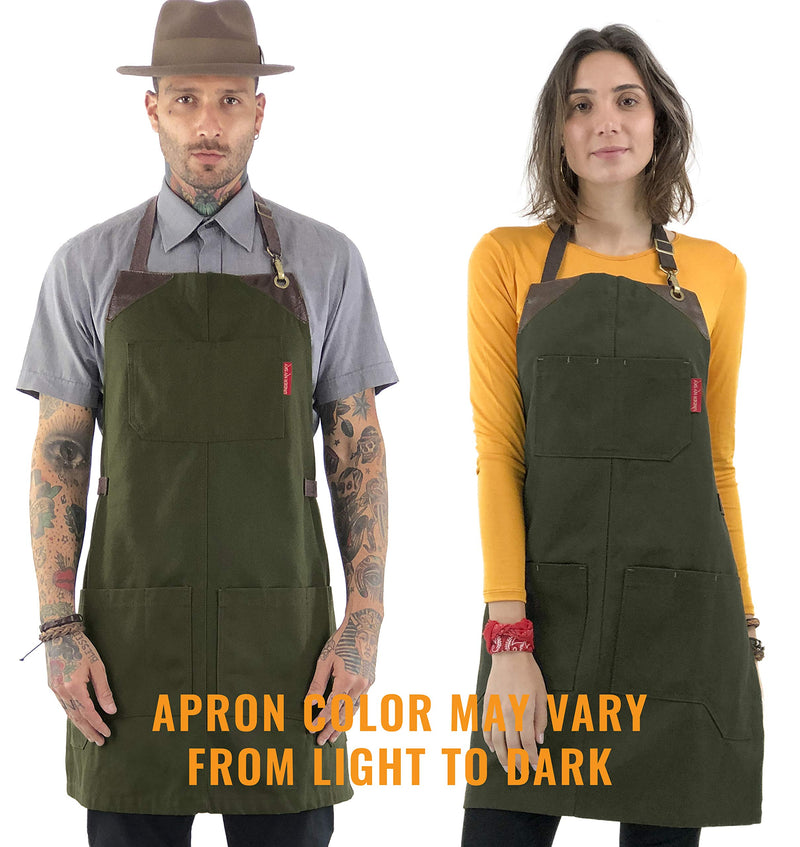 Under NY Sky Knife-Roll Forest Green Apron – Heavy-Duty Canvas, Leather Reinforcement – Adjustable for Men and Women – Pro Chef, Barbecue, Butcher, Bartender, Woodworker, Tool Aprons - NewNest Australia