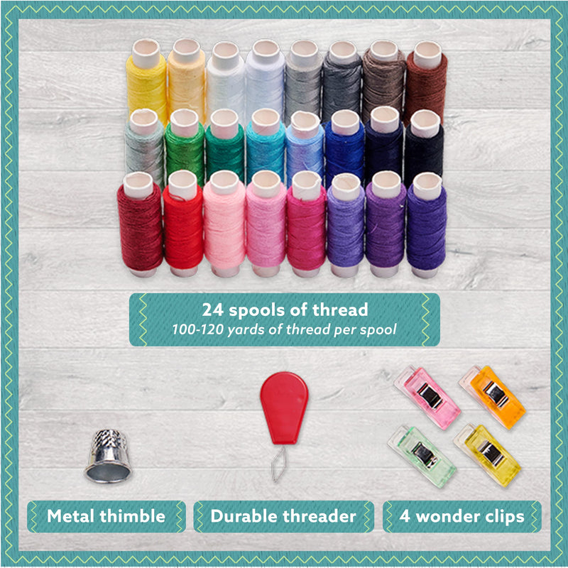 ﻿ARTIKA Sewing Kit for Adults and Kids - Small Beginner Set w/ Multicolor Thread, Needles, Scissors, Thimble & Clips - Emergency Repair and Travel Kits - Sewing Accessories and Supplies Rainbow - NewNest Australia