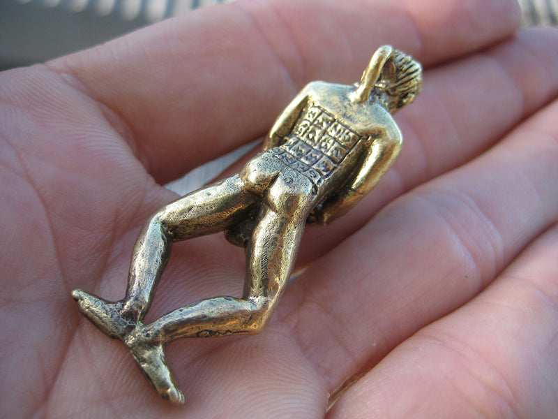 NewNest Australia - Himalayan Treasures Naked Nude Man Standing Phallic Phallus Brass Amulet Good Luck Charm Thailand Paladkik 