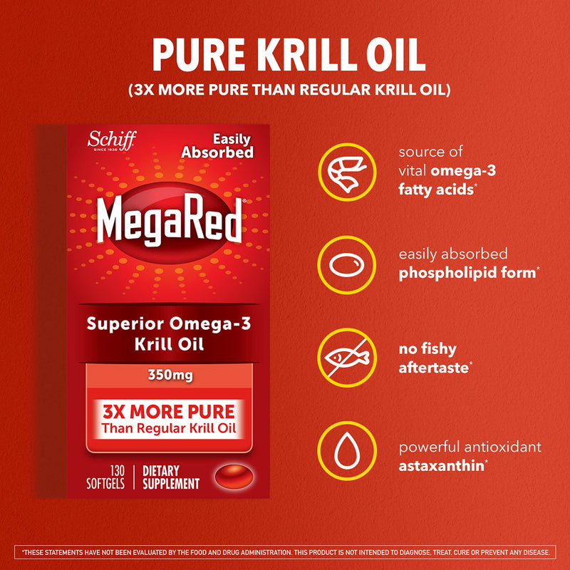 Antarctic Krill Oil 350mg Omega 3 Fatty Acid Supplement, MegaRed EPA & DHA Krill Oil Softgels (130cnt box), Phopholipids, Antioxidant Astaxanthin, Heart Health Supplement With No Fish Oil Aftertaste 350mg 130ct - NewNest Australia