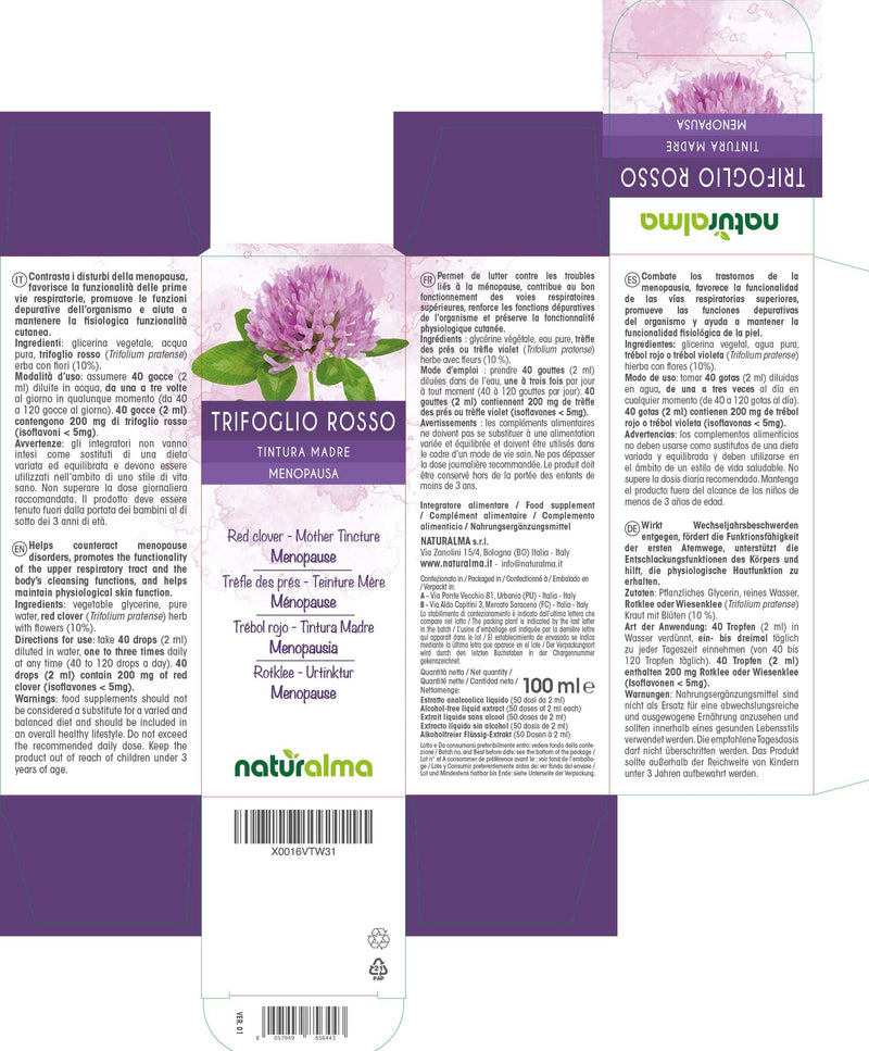 Red Clover (Trifolium pratense) herb with Flowers Alcohol-Free Mother Tincture Naturalma | Liquid Extract Drops 100 ml | Food Supplement | Vegan 100 ml (Pack of 1) - NewNest Australia