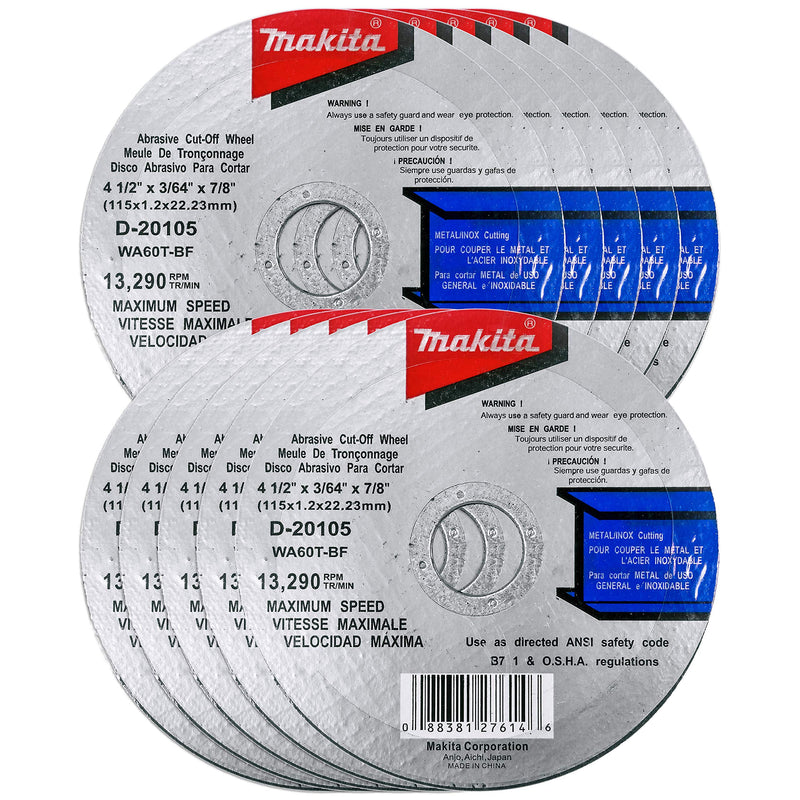 Makita 10 Pack - 4.5" Cut Off Wheels For Grinders - Aggressive Cutting For Metal & Stainless Steel/INOX - 4-1/2" x .045 x 7/8-Inch 10 Pack | 4.5" Wheel - NewNest Australia