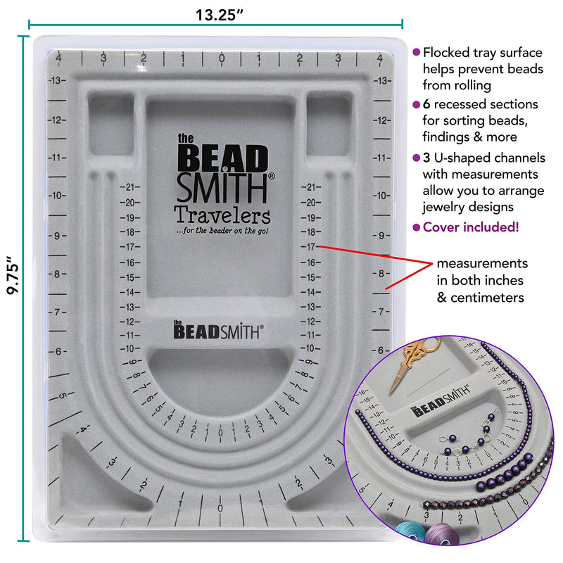 The Beadsmith Bead Board with Cover, Grey Flocked, 3 U-Shaped Channels, 6 Recessed Compartments, 9.75 x 13.25 inches, Design Boards for Creating Bracelets, Necklaces and Other Jewelry - NewNest Australia
