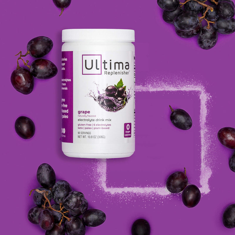 Ultima Replenisher Electrolyte Hydration Powder, Grape, 90 Serving Canister - Sugar Free, 0 Calories, 0 Carbs - Gluten-Free, Keto, Non-GMO with Magnesium, Potassium, Calcium - NewNest Australia