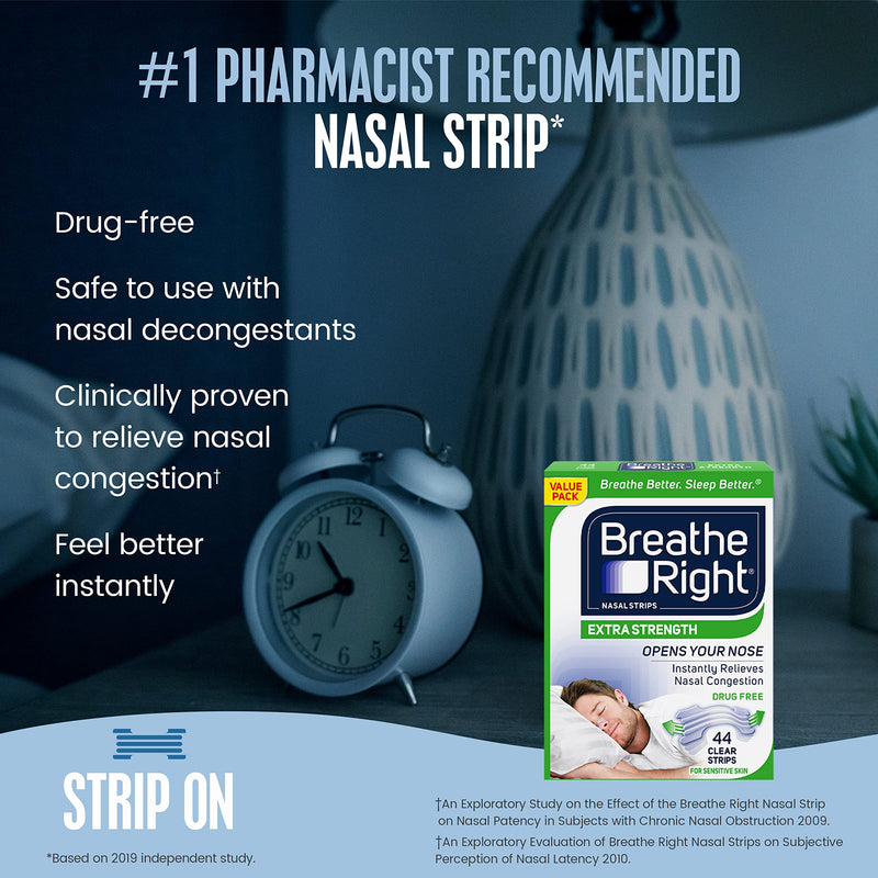 Breathe Right Extra Clear DrugFree Nasal Strips for Nasal Congestion Relief, 44 Count , 1 Count - NewNest Australia