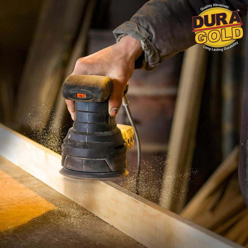 Dura-Gold Premium 5" Gold Sanding Discs - 1000 Grit (Box of 50) - 9 Hole Pattern Dustless Hook & Loop Backing Sandpaper for DA Sanders, Aluminum Oxide Abrasive - Sand Automotive Paint Woodworking Wood 1000-Grit - NewNest Australia