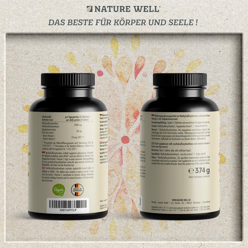 MSM 2000 mg per day + natural vitamin C - 365 MSM tablets with methylsulfonylmethane - more compact MSM powder than MSM capsules - 1000 mg MSM per tablet - vegan & without additives - NatureWell 374.00 g (pack of 1) - NewNest Australia