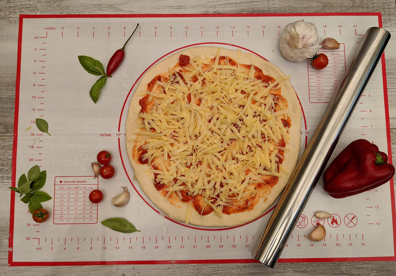 NewNest Australia - Checkered Chef Rolling Pin and Mat - Stainless Steel Rolling Pin With Silicone Non Slip/Non Stick Pastry Mat With Measurements - Perfect For Rolling Bread Dough, Pizza, Cookies and Pie Rolling Pin & Mat 