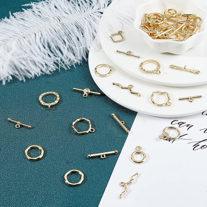 PH PandaHall 24 Sets Toggle Clasps, 6 Style Hook Ring Toggle 18K Gold Oval Ring Rhombus Toggle Clasps OT End Clasps Connectors Bar and Ring Clasps for Jewelry Bracelet Necklace Making - NewNest Australia