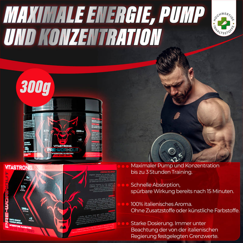 Pre Workout Booster Vitastrong - Booster Pre Workout with Beta Alanine + Caffeine & Taurine + Vitamin B - Preworkout for Extreme Pump - Drink Powder for Energy Drink - NewNest Australia