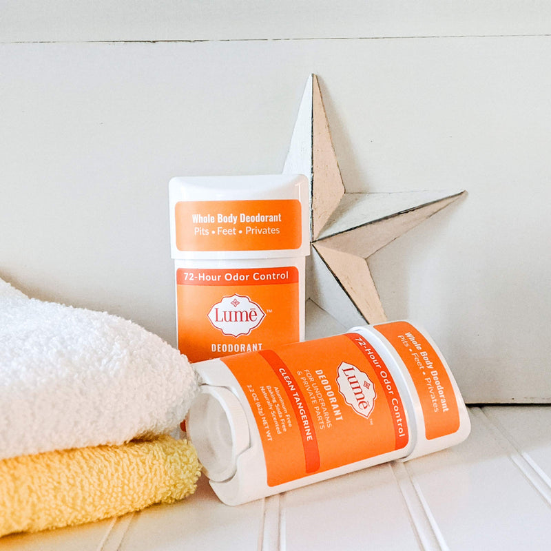 Lume Natural Deodorant - Underarms and Private Parts - Aluminum Free, Baking Soda Free, Hypoallergenic, and Safe For Sensitive Skin - 2.2 Ounce Stick Two-Pack (Clean Tangerine) Clean Tangerine - NewNest Australia