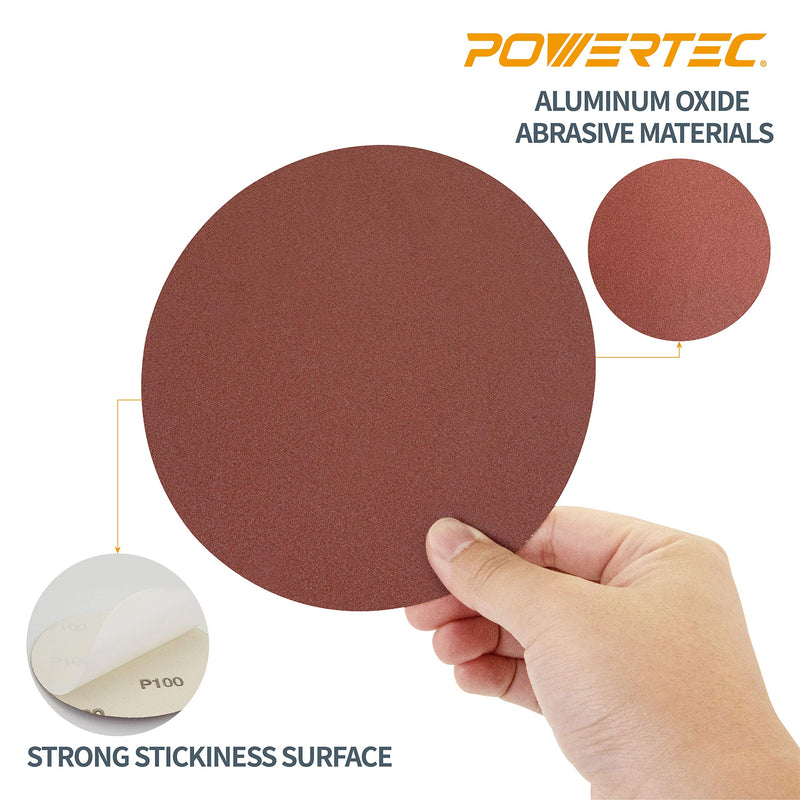 POWERTEC 110260 6-Inch PSA 100 Grit Aluminum Oxide Adhesive Sanding Disc, 10-Pack - NewNest Australia