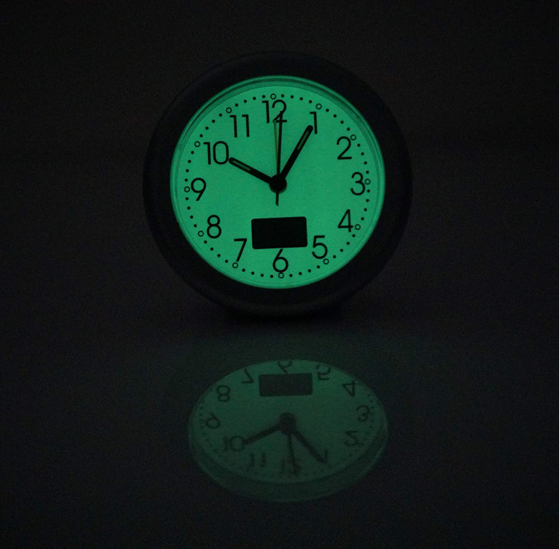 NewNest Australia - Home-X Glow-in-The-Dark Analog Alarm Clock, Silver Round Battery-Operated Bedside Clock 