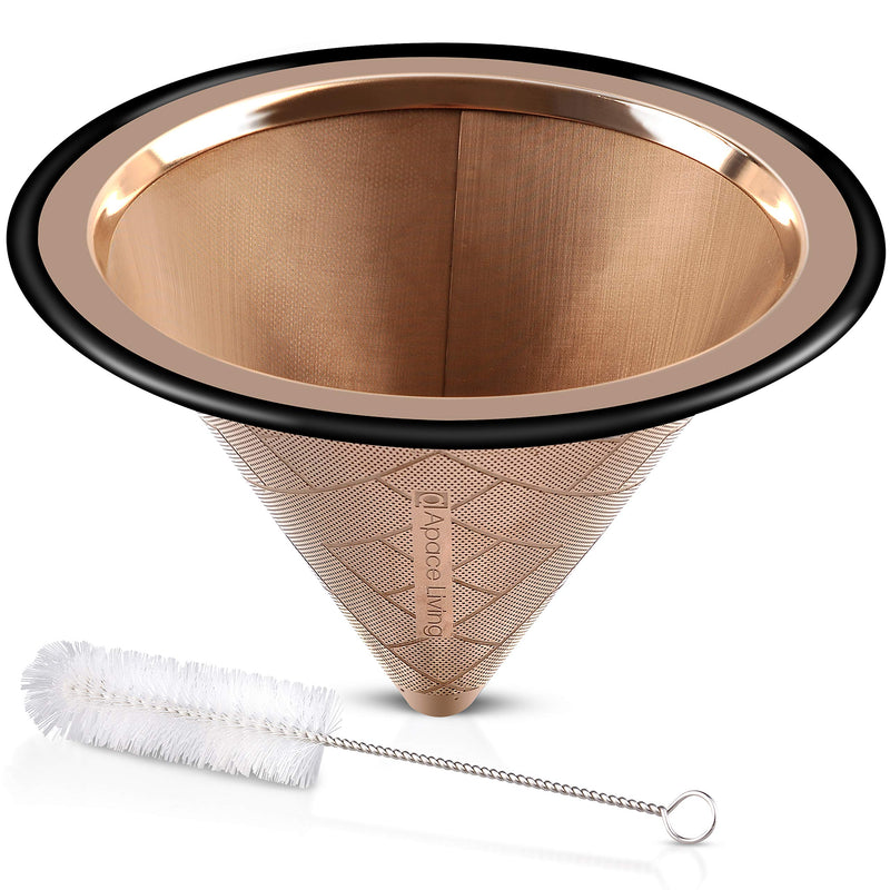 Apace Living Pour Over Coffee Filter - Wide Metal Base Reusable Stainless Steel Coffee Dripper - Perfect for Chemex Hario Bodum & Other Coffee Makers - Paperless Coffee Filter for Sustainable Brewing Titanium Copper Pattern #1 - NewNest Australia