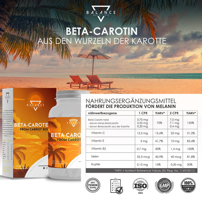 BETA CAROTINE - 240 TABLETS (8 months) | tanning capsules | Carotene capsules, high-dose tan, made from carrot extract Vitamin A high dose | 100% natural - NewNest Australia