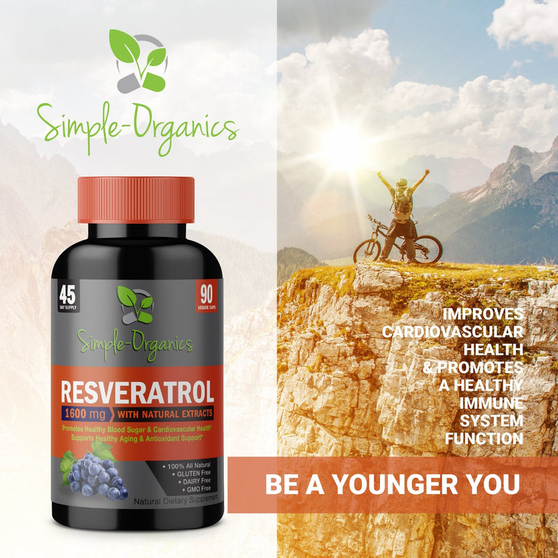Resveratrol 1600mg per Serving of Organic Trans-Resveratrol & Potent Antioxidants, Pure Extra Strength Complex, Anti-Aging, Radiant Skin, Blood Sugar and Immunity Support- 90 Capsules- 45 Day Supply - NewNest Australia
