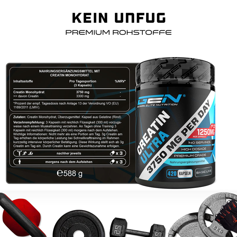Creatine Ultra Caps ‚ 420 Capsules With 1250 Mg Of Pure Creatine Monohydrate ‚ Premium: Ultra Fine + Mesh Factor Of 200 ‚ High Dose ‚ Laboratory Tested - NewNest Australia