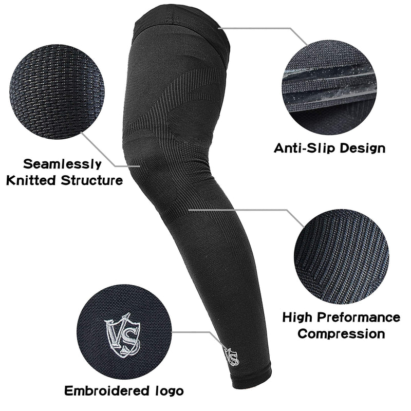 Vital Salveo - Germanium Recovery Compression Outdoor Full Leg Long Knee Sleeve for Basketball, Football, Knee Pain, Joint Pain, Arthritis (1 Piece)-L Black Large(1 PC) - NewNest Australia