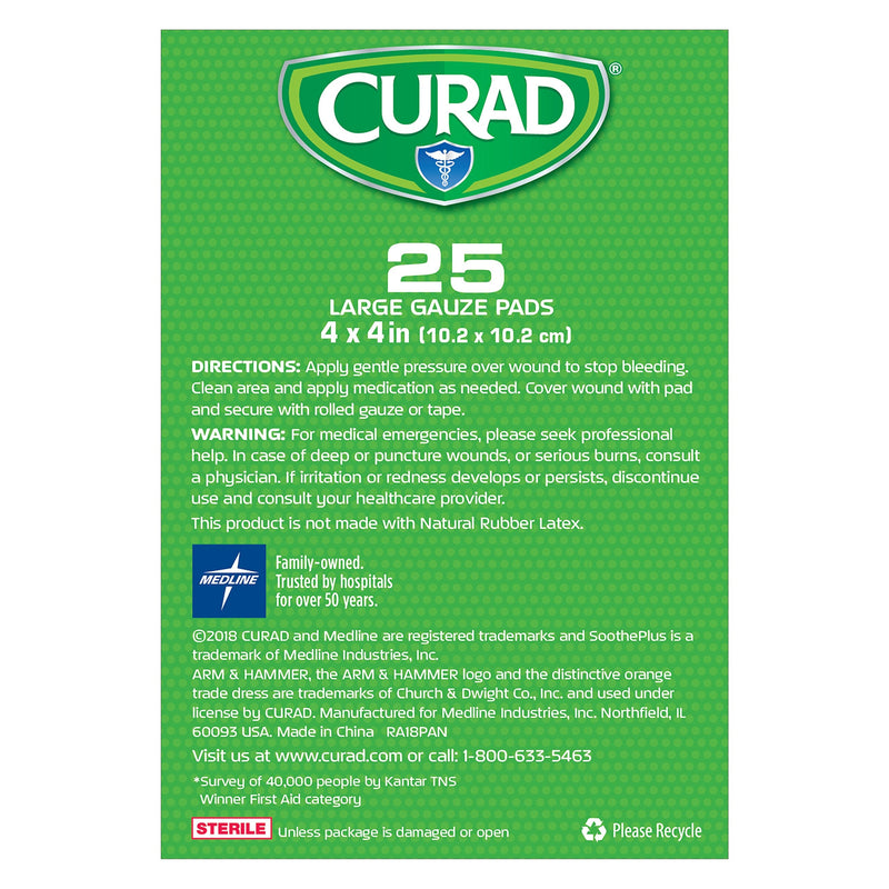 Curad SoothePlus Large Gauze Pads, 4" x 4", White, 25 Count 25 Count (Pack of 1) - NewNest Australia