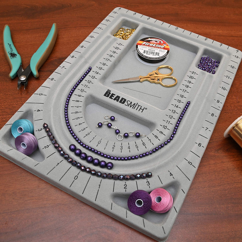 The Beadsmith Bead Board with Cover, Grey Flocked, 3 U-Shaped Channels, 6 Recessed Compartments, 9.75 x 13.25 inches, Design Boards for Creating Bracelets, Necklaces and Other Jewelry - NewNest Australia