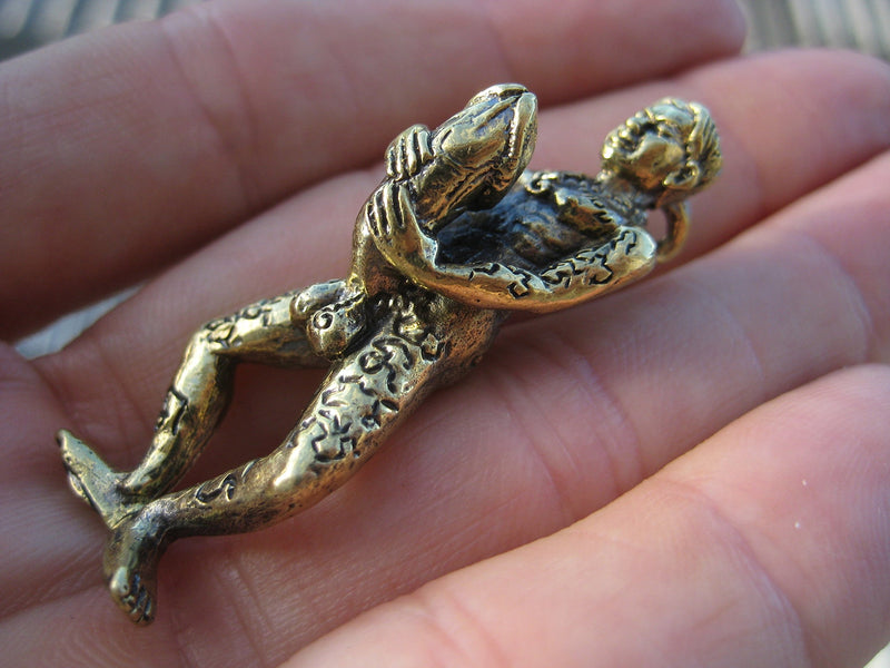 NewNest Australia - Himalayan Treasures Naked Nude Man Standing Phallic Phallus Brass Amulet Good Luck Charm Thailand Paladkik 